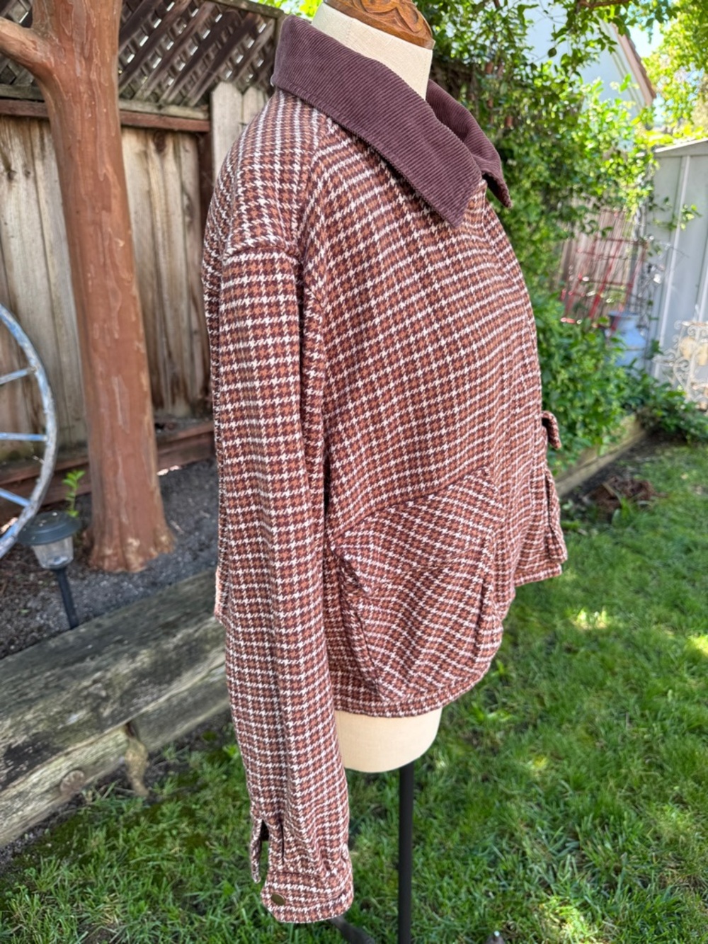 Lucky Brand Cropped Utility Jacket Houndstooth Brown Corduroy Collar Women's XL - Picture 3 of 9